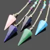 7 Chakra Natural Stone Pendant Healing Crystal Quartz Gemstone Rock Hexagonal Pointed Reiki Pendants Dowsing Pendulum Balance Meditation Jewelry