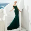 Sexy Dark Green Mermaid Evening Dresses Off Shoulder Beaded Sequined Tiered Tulle Backless Robe de Soiree Formal Prom Dress Wears