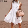 Vonda Sexy Dress女性ヴィンテージノースリーブRufhledミニドレス2020サマービーチホリデーSUNDRESS BOHEMIAN VESTIDOSプラスサイズRobe1