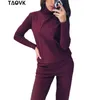 Soft Knitted Suits Warm Sweater Suit Women 'S Twist Knitting Turtleneck Sweater Top and Pants Loose Style Tracksuit Ropa