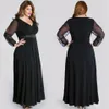 Plus Size Prom Dresses Black V Neck Long Sleeves Dress Evening Wear Floor Length Chiffon Party Gowns With Beaded Sashes SD3357