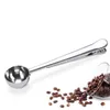 Acier inoxydable café moulu thé lait en poudre cuillère à mesurer cuillère avec sac étanchéité pince cuisine cuisine support outil LX6496