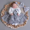 회색 아기 소녀 드레스 자켓 천사 1 년 된 생일 파티 12 개월 172021 유아 아기 여자 의복 Vestido 유아 아기 여자 옷 174021 Y19061001