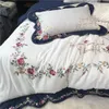 Bedding Sets 34Luxury Pastoral Flower Embroidery Egyptian Cotton Set White Duvet Cover Bed Sheet Linen Pillowcases1