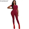 Vrouwen jumpsuit mode sexy korte mouw long jumpsuit skinny bodysuit stretch turnard slanke jumpsuit 210326