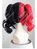 Cosplay Harley Quinn perruque cosplay cheveux bouclés moyens noir et rouge