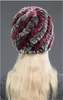 Vera pelliccia di coniglio Rex 2 pezzi Sciarpa e cappelli per donna Berretto invernale caldo a righe