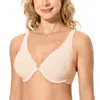 Reggiseno da donna senza fodera con retro scollato, reggiseno con motivo in pizzo, chiusura frontale con ferretto, taglie forti274c