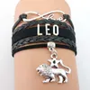 Handmade Vintage Bracelets for Women Zodiac Signs Infinity Love 12 Constellation Virgo Scorpio Men Charm Leather Braided Chain Jewelry Black