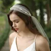 Casamento Estilo Europeu Veils Suave Tulle com pérolas New Arrival Bridal Veils casamento Acessórios Luz Champagne