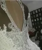 New Sexy Luxury Dubai Arabic Mermaid Wedding Dresses High Neck Illusion Lace Appliques Crystal Beaing Hollow Back Tulle Formal Bri265M