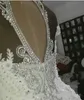 New Sexy Luxury Dubai Arabic Mermaid Wedding Dresses High Neck Illusion Lace Appliques Crystal Beaing Hollow Back Tulle Formal Bri256P