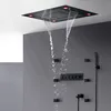 Bathroom Black Shower Faucet Set Thermostatic Shower Bath Mixer Valve Luxury Ceiling LED Large Rain Waterfall ShowerHead System 600*800MM