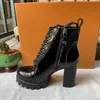 Autumn Winter Women Ankle Boots High Heels Chunky Heels 9.5CM Platform Leather Short Booties Black Ladies Shoes Good Quality35-42