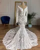 New White Arabic Lace Mermaid Wedding Dresses Long Sleeve Sweep Train Custom Made Plus Size Bohemian Beach Bridal Gowns