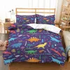 Garçons Cartoon Dinosaur Family Liberdding Ensemble de lieux de lit King Size Full King Size Ensemble de couvercle de couette 3 pcs Ligne de lit sans remplissage 9643831