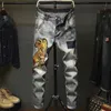 Jean Slim déchiré pour hommes, patchs de tigre brodés, jean en Denim extensible lavé Vintage, pantalon Slim Hip Hop 2134