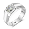 100% Originele Mannen 925 Zilveren Ring Goud Kleur Met 7mm CZ Diamond Engagement Trouwringen voor Mannen Fijne sieraden Gift YR0116