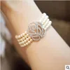 Requintado Pérolas Pulseiras Flor Pérola Jóias Cristal Mulheres Bangle Casual Festa Multicamada Braceletes Aniversário Rose Flor Pulseira