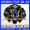 Kropp för Suzuki Katana GSXF 600 750 GSXF750 98 99 00 01 02 Black Hothot 292HM.23 GSX 750F 600F GSXF600 1998 1999 2000 2001 2002 Fairing