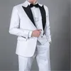 Fashionable White Groomsmen Peak Lapel Groom Tuxedos Men Suits Wedding/Prom/Dinner Best Man Blazer(Jacket+Pants+Tie+Vest) A180