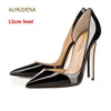 Almudena Sexy Pointed Toe Shallow Stiletto Heels女性ヌード特許レザードレスパンプス靴有名人T段階バッストのDroship