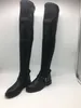 Gorąca sprzedaż-okrągłe płaskie długie rurki elastyczne buty czarne damskie buty na płaskim obcasie seksowne czarne skórzane zakolanówki wysokie buty Lady płaskie botki