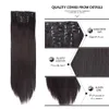 Långt rakt syntetiskt hårförlängningar Klipp 16 färger Högtemperatur Fiber Black Blonde Hairpiece för 4657300