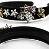 Baroque Rhinestone Bee Model Women Headband Pearl Flower Luxurious Black Bezel Hairband Halloween Hair Accessories307q