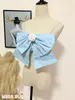 Neue Damen Modedesign Spaghetti-Armband Kurzer Navelstil hoher Taille Big Bow Floh Pin Patchwork Tanktop Weste Camisole SML