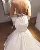 2020 Sheer Neck Mermaid Wedding Dresses Illusion Bodice Sexig Back Lace Appliced ​​Custom Made Wedding Gown Plus Size Vestido de nov199w