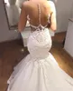 2020 Sheer Neck Mermaid Wedding Dresses Illusion Bodice Sexy Back Lace Appliqued Custom Made Wedding Gown Plus Size vestido de nov199W