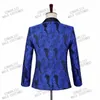 Senaste kappbyxa design 2020 Mens 3 -stycken Set Wedding Suits Royal Blue Floral Pattern Prom Groom Tuxedo Singers Costume Suit274C