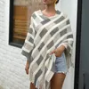 Jesień Winter Pasiasty Cloak Szal Pullover Knitted Swetry Kobiety Frędzle Cloak Szal Fur Fringed Cape Dzianiny Swetry Kobiety