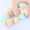 Bebê De Madeira Teether Silicone Beads Anel De Dentição Pulseira Feito À Mão Chocalhos Chupeta Titular Brinquedos 2 Pçs / set