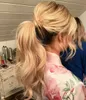 18インチ波状ラップポニーテールエクステンション人間の髪毛バラaige honey bleachブロンドハイライトレミーヘアエクステンションPonytail for Women 100g-140g