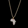 18k Gold Plated Iced Out Africa Map Pendant Stainess Steel Necklace with 3mm 24inch Rope chian