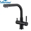 VOURUNA Mattschwarzer Osmose-Umkehr-3-Wege-Wasserfilter-Wasserhahn, bemalt, Tri Flow, sauberes reines Wasser, Küchenarmatur, Waschbeckenmischer, Chrom