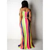 Donne Boho Spaghetti cinturino Rainbow Anti A Striped Sashes lungo Maxi Dress Dress Cocktail Party Summer Beach Beach Beach Beach Sea Fit e Flare Sundress