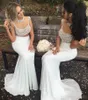 Perals Two Beaded Piece Bridesmaid Dresses Mermaid Sweep Train Illusion Bodice Custom Made Maid of Honor Gown Tail Party Dress