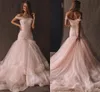 Off The Shoulder Mermaid Blush Pink Wedding Dresses Bohemian Beach Garden Bridal Gown Robes De Mariee