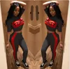 4 color tracksuit Women Short Sleeve Letter Print Plaid Crop Top Bodycon Long Pant Play suit EEA90