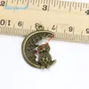 Partihandel-Silver Bronze Plated Moon Owl Charms Pendants för halsband smycken gör DIY handgjorda hantverk 27x20mm