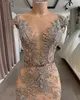 Luxe Mermaid Champagne Afrikaanse Dubai Evening Sheer Neck Lace kralen Prom jurken Sexy Formele Party Bruidsmeisjesjurken