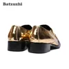 Batzuzhi Luxury Mens Shoes Pointed Iron Toe Gold Leather Dress Shoes Uomo Zapatos Hombre Formal Party and Wedding Shoes Men, US12