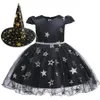 Dziewczyna Halloween Suknie Wzburzyć Gasze Gwiazdy Pearl Bow Sash Cosplay Sukienka Z Czarownicą Kapelusz Designant Ubrania Dziewczyny Dziewczynka Suknie Rra1938