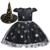 Fille Halloween Robes À Volants Gaze Étoiles Perle Arc Ceinture Cosplay Robe Avec Chapeau De Sorcière Enfants Designer Vêtements Filles Bébé Fille Robes RRA1938