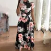 Casual Dresses Summer Autumn Dress 2021 Short Sleeve Long Boho Floral Print Maxi Turtleneck Bandage Elegant Vestido