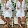 Coverups 2021 Loose Women Cover Ups Swimwear White Beach Dress Cotton Kimono Coverups For Swimsuit Up Woman13832070