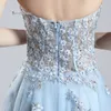 Babyblaues Spitzen-A-Linien-Abschlussball-Partykleid 2019, sexy, elegant, Vestidos De Festa, Abend-Anlass, ärmelloses formelles Kleid LX552260U